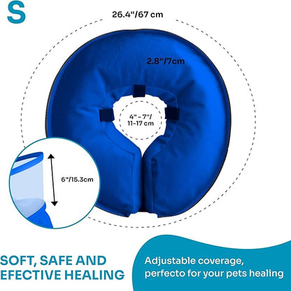 Dog Inflatable Neck Collar - Inflatable E Collar for Dogs - Comfortable Elizabethan Cone with Detachable Anti-Licking Shield - Dog Donut Cone - Doughnut for Dogs After Surgery (Blue, S)