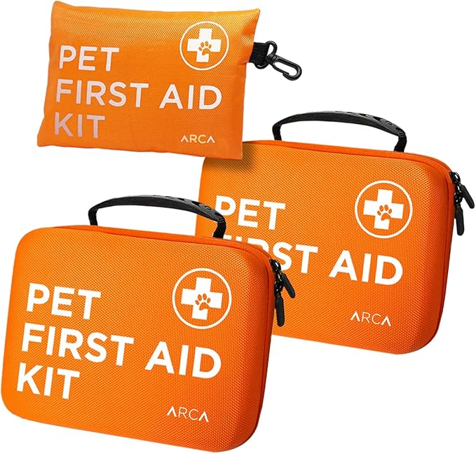 ARCA PET First Aid Kit 3 Piece Set - Each for Home, Car & Travel. Dog First Aid Kit with Thermometer, Tick Remover Kit & Many More