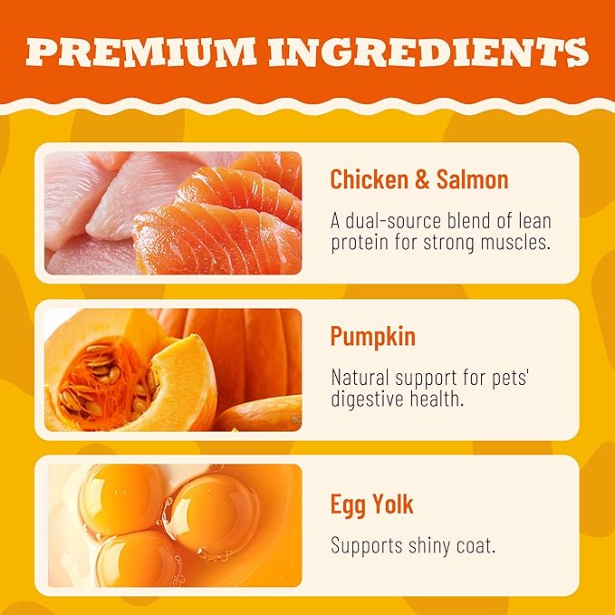 13.05oz Pumpkin Treats for Cat& Dog with Egg Yolk Creamy Core - Crunchy& Soft Cat Treats for Indoor Cats for Skin &Coat, Gut Health with Kitten Training Snacks