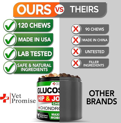 (2 Pack) Glucosamine for Dogs - Hip and Joint Supplement for Dogs - Glucosamine Chondroitin - Joint Pain Relief Pills - MSM - Hemp Oil - Advanced Health Support Supplement - 240 Mobility Chews