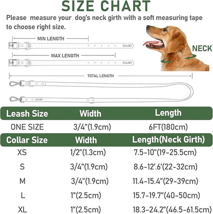 ZALER Dog Collar and Leash Set, Waterproof Adjustable Odor Proof Pet Collars Leashes Easy to Clean, 6FT Dog Leash with 2 Hooks for Large, Medium Small Dogs (L, Green)