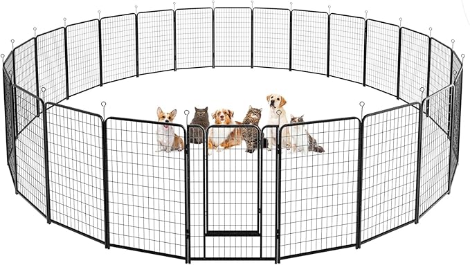 Kfvigoho Dog Playpen Outdoor Extra Wide 24 Piece Panels Heavy Duty Dog Fence 50" Height Anti-Rust with Doors Portable for RV Camping Yard, Total 63FT, 316 Sq.ft, Snowy Black