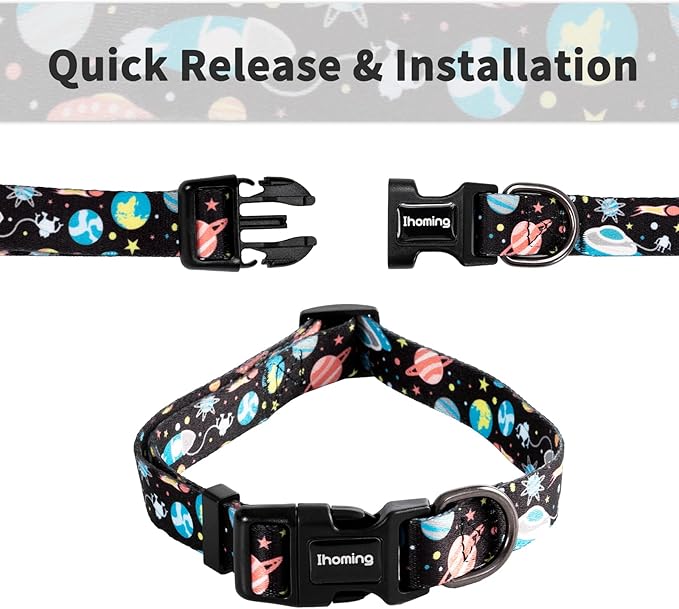 Ihoming Dog Collar and Leash Set for Daily Outdoor Walking Running Training, Space Design for Small Boys Girls Dogs Cats Pets, S-Up to 20LBS