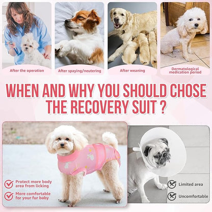 Lukovee Recovery Suit for Dogs, Zipper-On Onesie for Female Male Dog, Abdominal Wounds Cone E-Collar Alternative, Prevent Licking Spay (4XL, A-Pink)