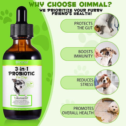 Probiotic for Dogs, 2 Pack Natural 3 in 1 Dog Probiotic Drops Helps to Diarrhea & Upset Stomach Relief, Supports Healthy Digestive System, Allergies, Digestive Enzyme for Dog, Bacon Flavor - 60ml x 2