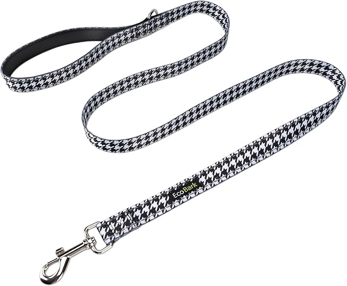 EcoBark Dog Leash - Soft & Reflective Comfort Leash with Padded Handle - Safe, Strong, & Durable for Small, Medium or Large Dogs (Houndstooth)