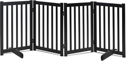 LZRS Freestanding Extra Wide Dog Gate 30 inch Tall - 4 Panels Solid Wooden Pet Gate for Doorways, Stairs, Hallways,Kitchens& Long Areas, Expandable & Foldable with Support Feet,Indoor Use,Black