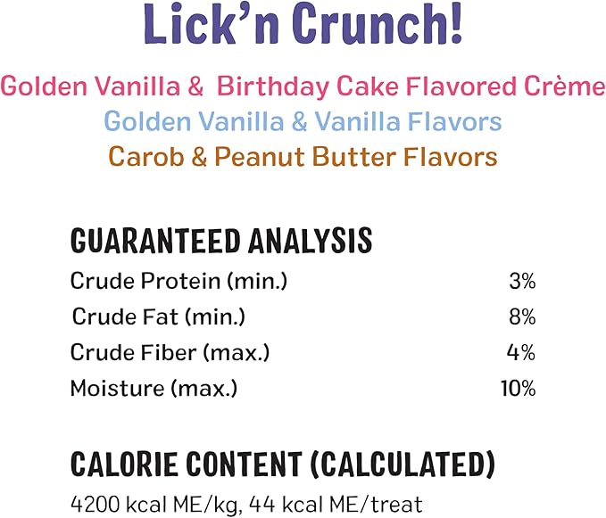 Three Dog Bakery Lick’n Crunch! Fan Favorites Dog Treats Variety Pack, Crunchy Sandwich Dog Cookies with Birthday Cake, Peanut Butter Carob & Vanilla Cream Fillings, 13 oz