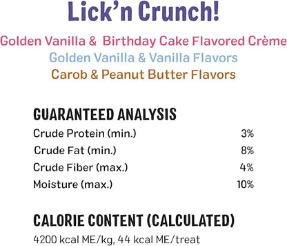 Three Dog Bakery Lick’n Crunch! Fan Favorites Dog Treats Variety Pack, Crunchy Sandwich Dog Cookies with Birthday Cake, Peanut Butter Carob & Vanilla Cream Fillings, 13 oz