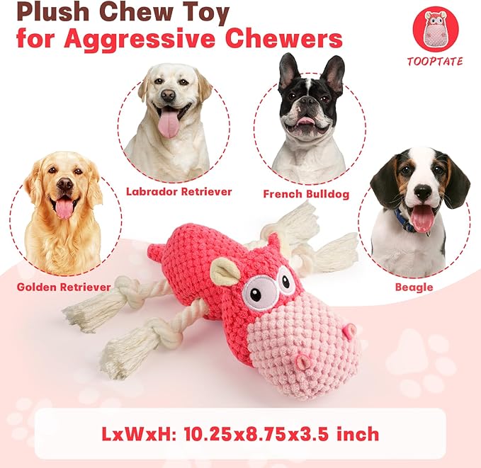 TOOPTATE Squeaky Dog Toy - Plush Interactive Chew Toy for Large, Medium and Small Dogs, Keeps Them Busy (Pink, Medium)