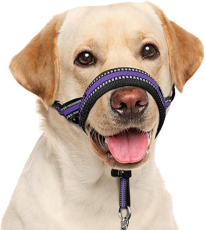 BARKLESS Soft Dog Head Collar, Patented Padded No Pull Head Halter, Training Nose Leash with Safety Link for Medium Large Dogs, Adjustable Muzzle Leash, Easy Control for Walking (L, Purple)