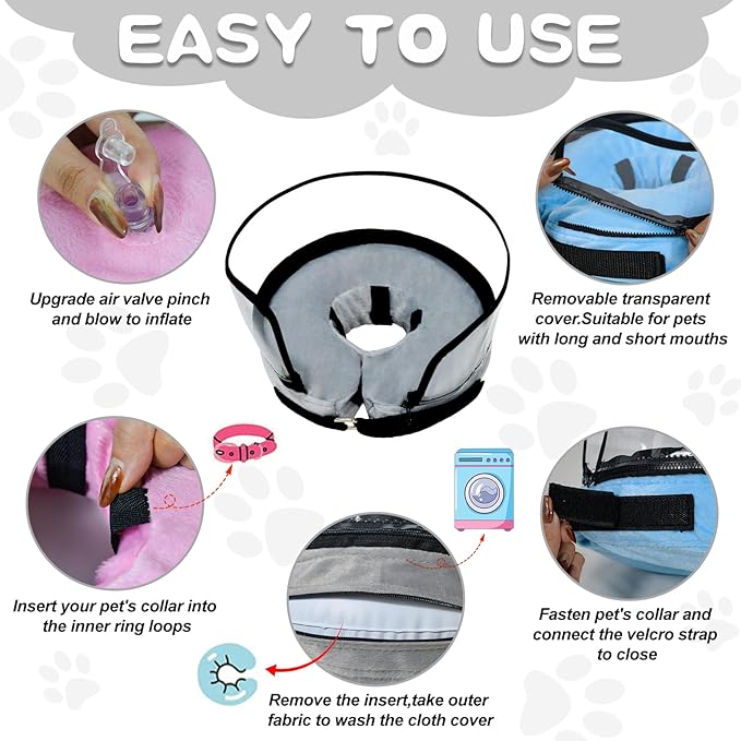 MRSOHRET Dog Cone, Dog Surgery Collar, Inflatable Cones for Small Medium Large Dogs, Grey Recovery Collar, Does not Impede Vision (XL Grey)