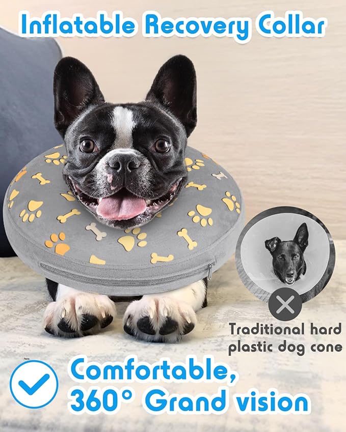 Inflatable Dog Pillow Cone Collar After Surgery, Donut Soft Neck Cone for Chihuahua Pomeranian Small Dogs, etc, Recovery E Collar to Stop Licking Paw