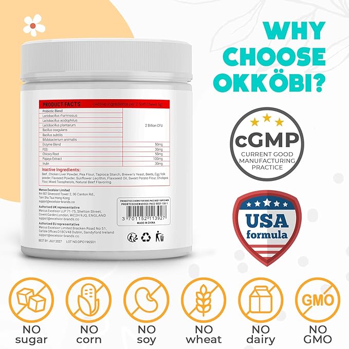 Probiotics for Dogs Chews 150 pcs - Probiotic Chews for Dogs with Enzymes & Natural Ingredients - Digestive & Gut Health Support - US Formula - Beef Flavored