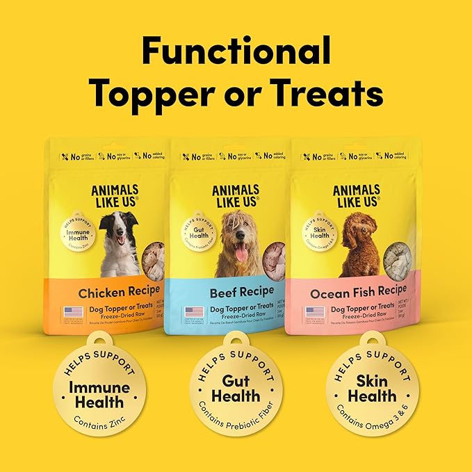 Freeze Dried Dog Treats Topper Premium, Supports Gut Health, Dog Food, High Protein, Non-GMO, No Wheat or Corn, 3oz (Beef)