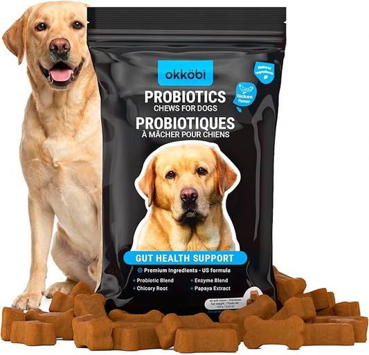 Probiotics for Dogs Chews 60 Pcs - Digestive, Gut Health & Diarrhea Support - Chews for Dogs - US Formula with Probiotics, Enzymes & Natural Ingredients - Chicken