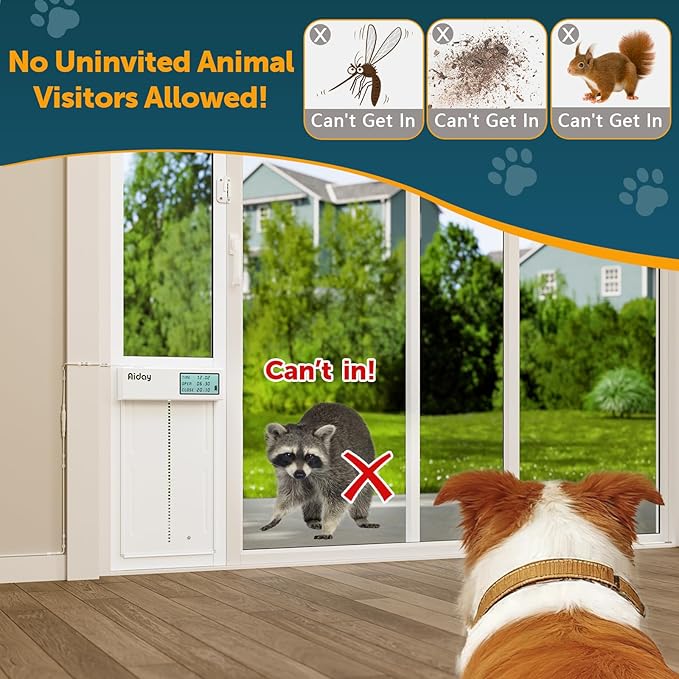 Automatic Sliding Glass Dog Door with Collar Sensor，X-Large Electric Doggy Door for Sliding Glass Doors, Adjustable 76" to 80-11/16" Slider Height, Anti-Pinch, Fits XLarge Dogs Up to 220 Lbs (XL)