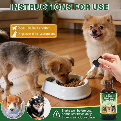 Dogs Tracheal Collapse Relief, Collapsed Trachea Treatment for Dogs, Helps Reduce Dry Cough & Support Easy Breathing, Natural Trachea Supplement, Chicken Flavor - 2 fl oz