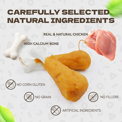 Dog Treats, Chicken Wrapped Calcium Bones Rawhide-Free Grain-Free Dog Training Treats Teeth Cleaning Chews Long-Lasting Snacks for Medium and Large Breed 10.58oz