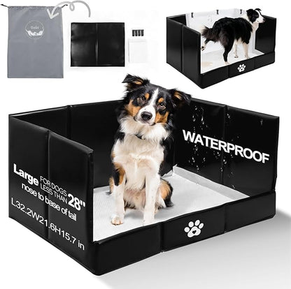HQ4US 4LEGS Dog Litter Box, Pee Pad Holder Foldable, Indoor Dog Potty Tray for Puppy & Medium Dogs, High Walls, Seamless, No Assembly, Waterproof, Easy to Clean, No Spill,Portable for Travel