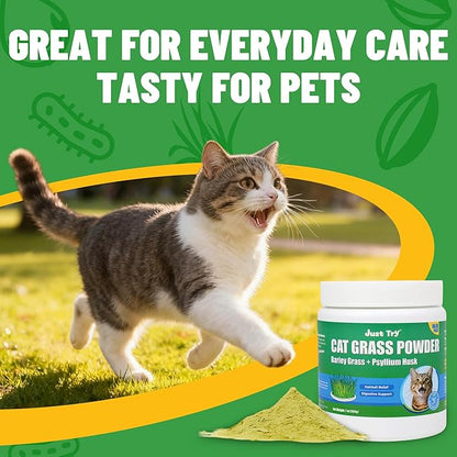 Just Try 7OZ Cat Grass Powder Feline Grass Treats Cat Supplements Hairball Treatment for Cats Cat Hairball Remedy Gut Health Cat Treats Healthy
