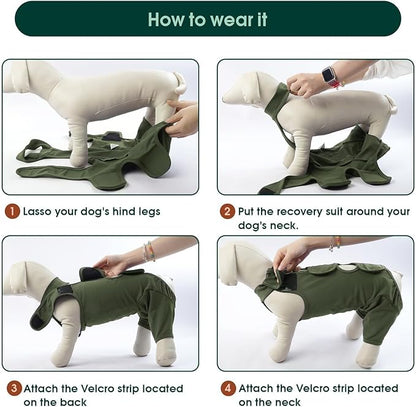 Kuoser Thigh Wound Protective Sleeve for Dogs, Dog Surgery Recovery Suit for Rear Legs, Dog Recovery Sleeve for Female Male Dogs, Dog Onesie After Surgery Pet Surgical Suit for Spay Neuter, Green