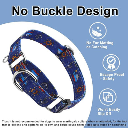 Fidohug Reflective Martingale Collar for Dogs Nylon Training Collar with No Buckle, No Pull Boy Male Dog Collar for Large Dogs（Navy Blue Sailboat，L）