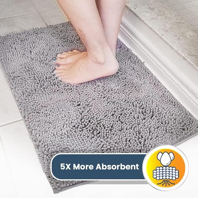 Muddy Mat® | Super Absorbent Door Mat Indoor, Microfiber Quick Dry Chenille Entryway Rug, Non-Slip Front Door Mat, Indoor Mats for Entryway, Machine Washable Pet Rug, Grey 24"x96"