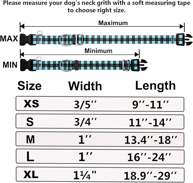 Martingale Collar for Dogs with Buckle No Pull Adjustable Nylon Limited Slip Training Dog Collars (Blue Plaid, Large)