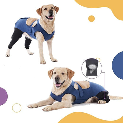 Dog Recovery Sleeve, Dog Recovery Suit, Abrasion Resistant Sleeve Front Leg, Washable 3mm Thick and Breathable, Pet Wounds Prevent Licking, Bite, Being Wet (XLarge, Rear Both Leg)