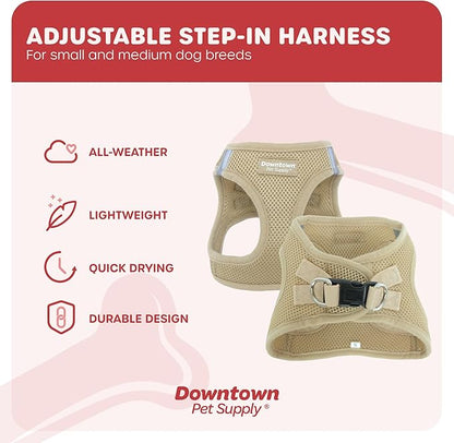 Downtown Pet Supply Step-in Dog Harness – No Pull, Adjustable Padded Mesh with Reflective Trim, Secure Buckle Strap – Comfortable & Breathable Small Dog Harness, Medium, Khaki