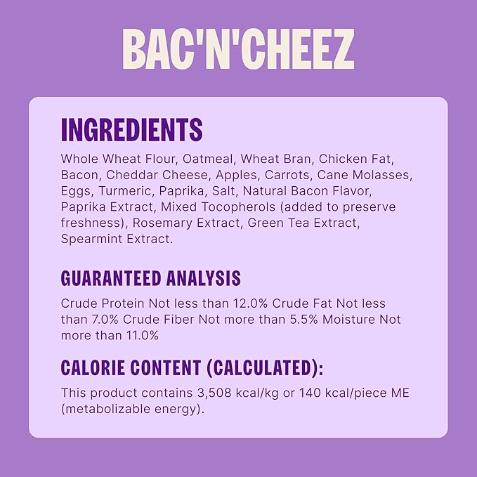 Wellness Old Mother Hubbard Classic Bac'N'Cheez Dog Biscuits, Natural Training Treats, Bacon and Cheese Flavor, Large Size, 3.3 lb Bag