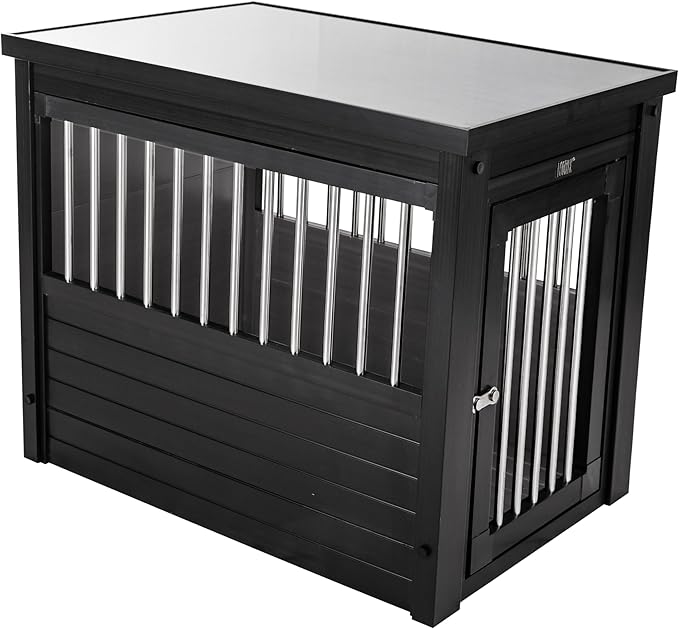 New Age Pet ECOFLEX InnPlace Dog Crate & End Table, Indoor Furniture Style Pet Kennel for Small, Medium, Large & XL Dogs, Durable Composite, Espresso Black, Medium