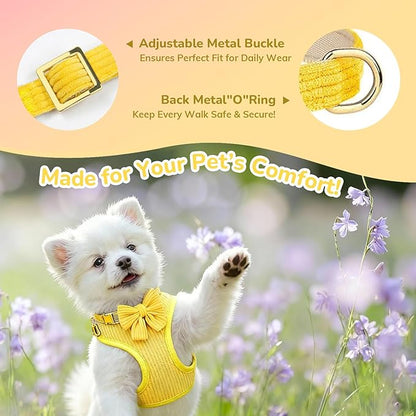 Small Dog Collar Harness and Leash Set, Dog Harness no Pull with Bowtie, Breathable Cotton Adjustable Pet Puppy Harness, Easy Walk Dog Harness, M(16-21")