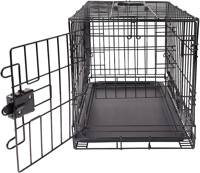 Amazon Basics Portable, Foldable Metal Wire Small Dog Crate with Removable Tray, Divider Panel, Single Door, Easy to Assemble, 24" x 18" x 20", Black