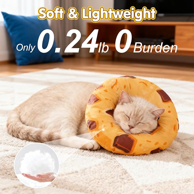 BEAUTYZOO Cat Cone Collars Soft, Cat Recovery E Collars After Surgery to Stop Licking, Adjustable Elizabeth Circle Collar Cute Pet Donut Pillow for Cats Kitten Small Dogs, Cookie S