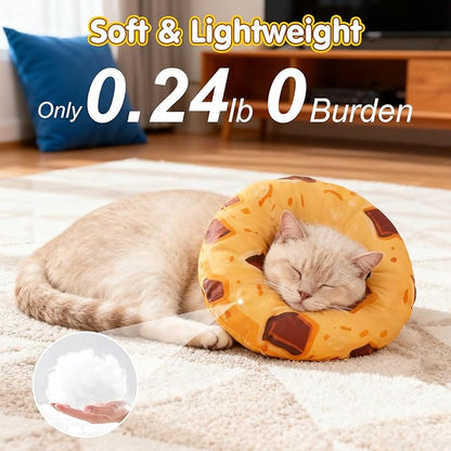 BEAUTYZOO Cat Cone Collars Soft, Cat Recovery E Collars After Surgery to Stop Licking, Adjustable Elizabeth Circle Collar Cute Pet Donut Pillow for Cats Kitten Small Dogs, Cookie S