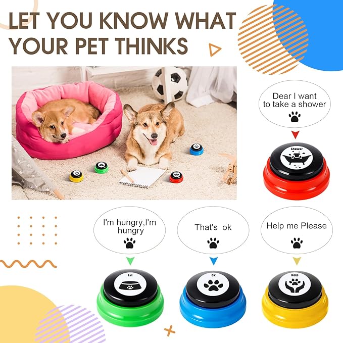 Jerify 16 Pcs Voice Recordable Dog Buttons for Communication Pet Cat Talking Buttons with Stickers 30 Seconds Interactive Speech Training Buzzers for Cat Pet Dog