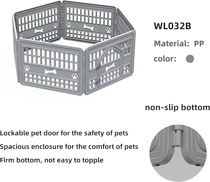 6-Panel Dog Pen Indoor Resin Dog Crate Easy Assemble, Fold It Down, for Dogs Indoor Small, Portable Dog House for Puppies