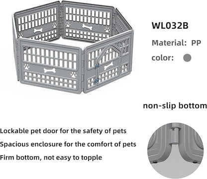 6-Panel Dog Pen Indoor Resin Dog Crate Easy Assemble, Fold It Down, for Dogs Indoor Small, Portable Dog House for Puppies