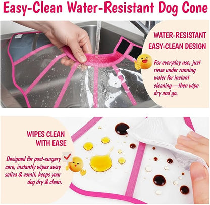 Adjustable Deep Dog Cone Collar for Dogs to Stop Licking, Soft Transparent E Collar for Medium Dogs After Surgery, Comfort Wound Recovery Cones with Padding, Foldable & Easy-Clean Pet Cone(Rosered, M)