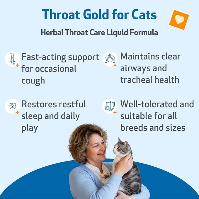 Pet Wellbeing Throat Gold for Cats - Cat Respiratory Support, Occasional Cough & Hoarseness with Mullein & Slippery Elm - NASC Certified & Vet-Formulated - 2 oz Liquid Formula