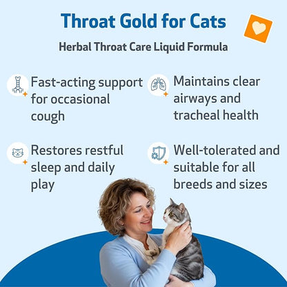Pet Wellbeing Throat Gold for Cats - Cat Respiratory Support, Occasional Cough & Hoarseness with Mullein & Slippery Elm - NASC Certified & Vet-Formulated - 4 oz Liquid Formula