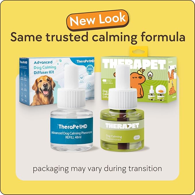 TherapetMD Dog Calming Diffuser - for Stress, Destructive Behavior, Pee Accidents, Separation Anxiety, Barking, Aggression & Chewing - 2 count Refill Included 30-Day each - Packaging May Vary