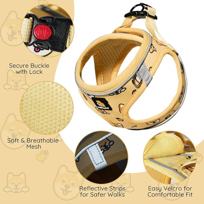 BELLA & PAL Step in Vest Harness for Small and Medium Dogs, No Pull Small Dog Harness with Leash Set, Comfortable Air Mesh Dog Vest Harness with Reflective Strip (Genki Shiba, XXS)