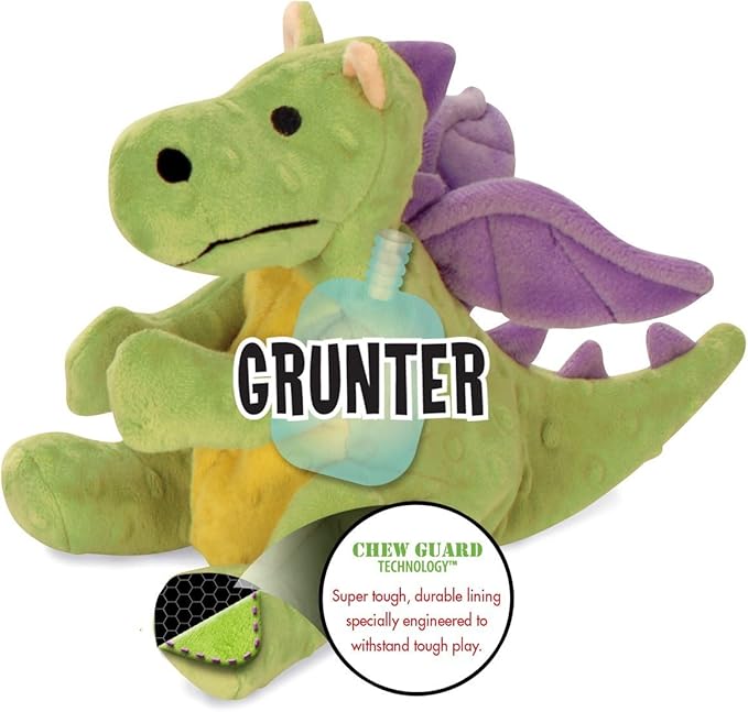goDog Bubble Plush Dragons Squeaky Dog Toy, Chew Guard Technology - Lime, Large