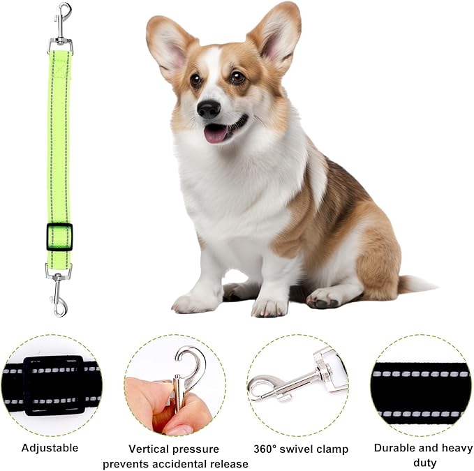 3pcs Dog Prong Collar Safety Clip, Adjustable Reflective Nylon Leash Extender Strap with Metal Dual Clasps 360° Rotatable Dog Harness Connector for Pet Walking Running and Hiking