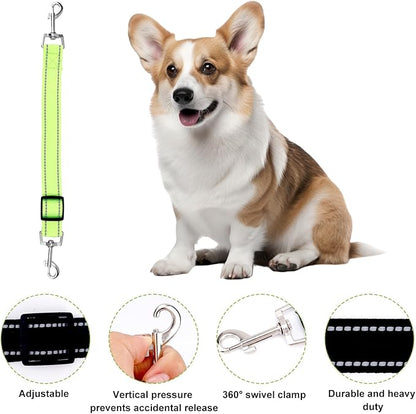 3pcs Dog Prong Collar Safety Clip, Adjustable Reflective Nylon Leash Extender Strap with Metal Dual Clasps 360° Rotatable Dog Harness Connector for Pet Walking Running and Hiking