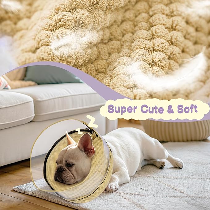 Soft Inflatable Dog Cone for Surgery Recovery, Protective Dog Donut Collar with Shield to Stop Licking Wounds, 2-in-1 Patented Comfort Blow-Up Collar for Small and Medium Pets (Khaki, M)
