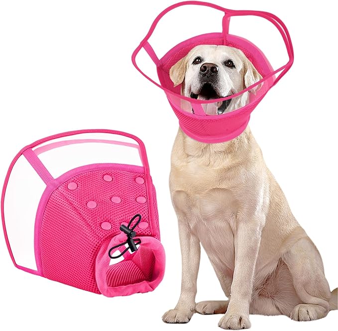 Kuoser Large Dog Cone Collar After Surgery, Soft Cone for Dogs to Stop Licking, Breathable Pet Recovery Collar Comfortable Elizabethan Collars, Adjustable Protective Dog Cones for Large Dogs, Rose L